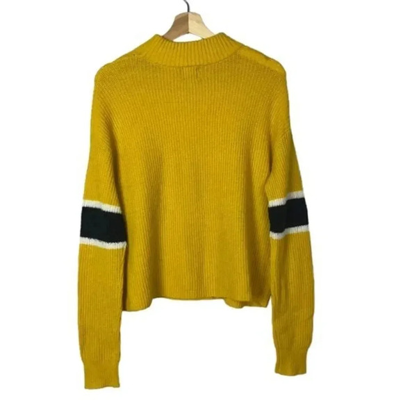 John + Jenn Yellow Varsity Stripe Mock Neck Sweater XS - Picture 3 of 5